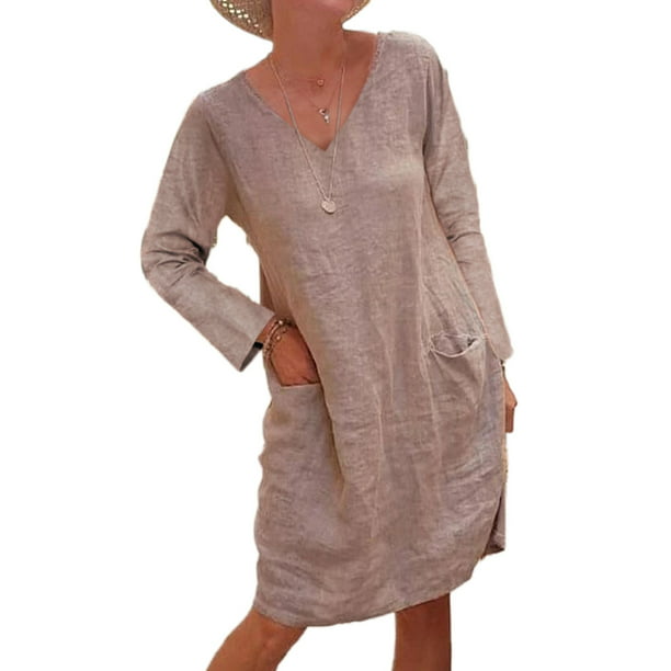 Women Linen Print O-Neck Sleeveless Dress Buttons Pockets Casual Dress Plus Size 